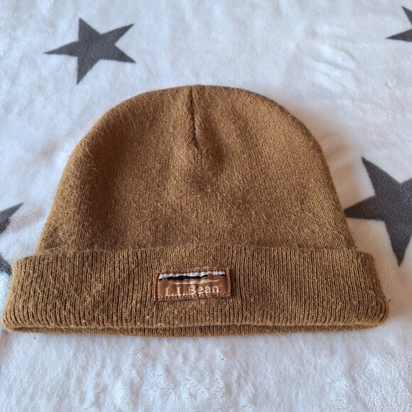 Vintage‎ L.L. Bean Tan Brown Winter Beanie Hiking Cabinecore OSFA Mountain Logo - Picture 3 of 5